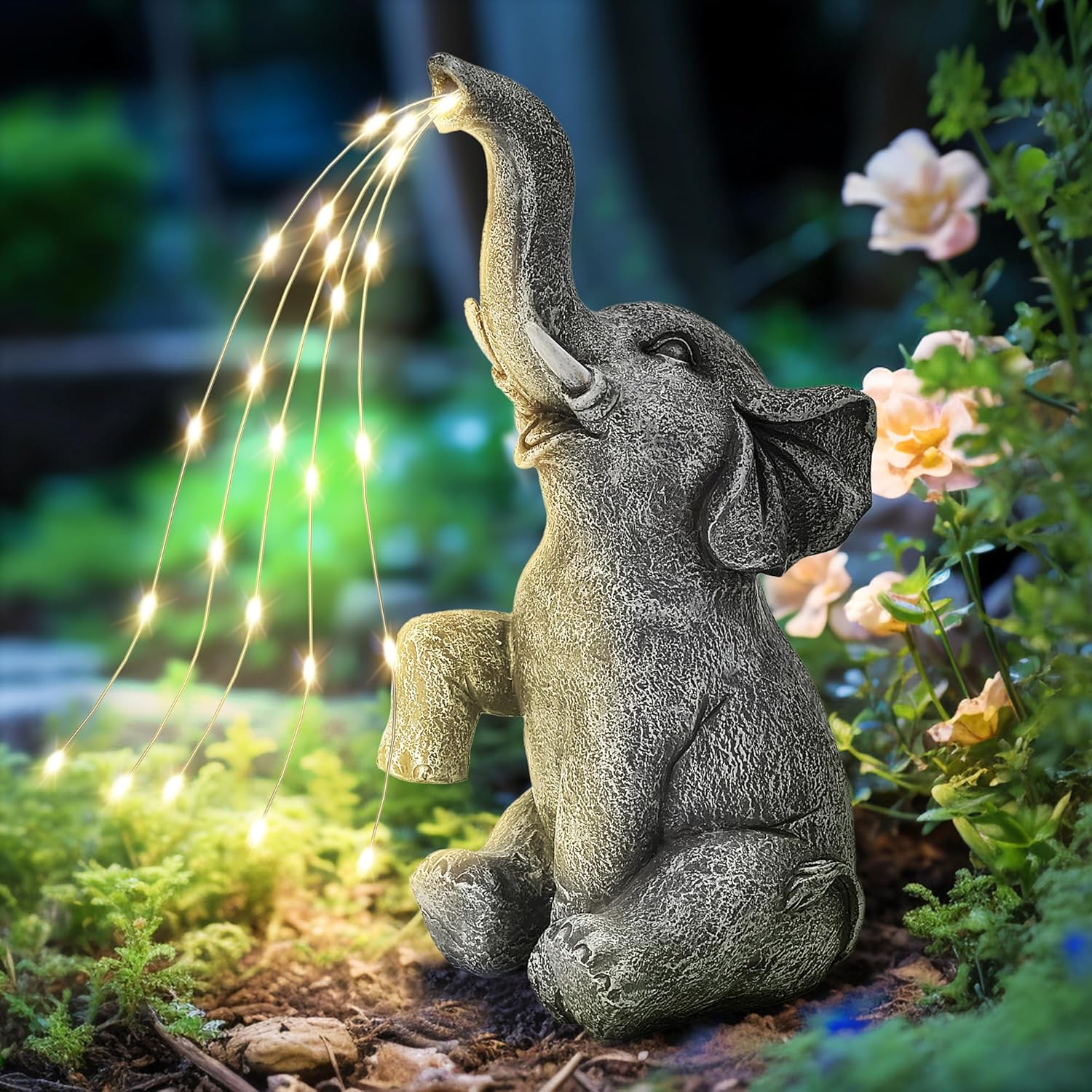 GIGALUMI Solar Garden Decor Watering Elephant Statues Outdoor, Birthday Gifts fo...