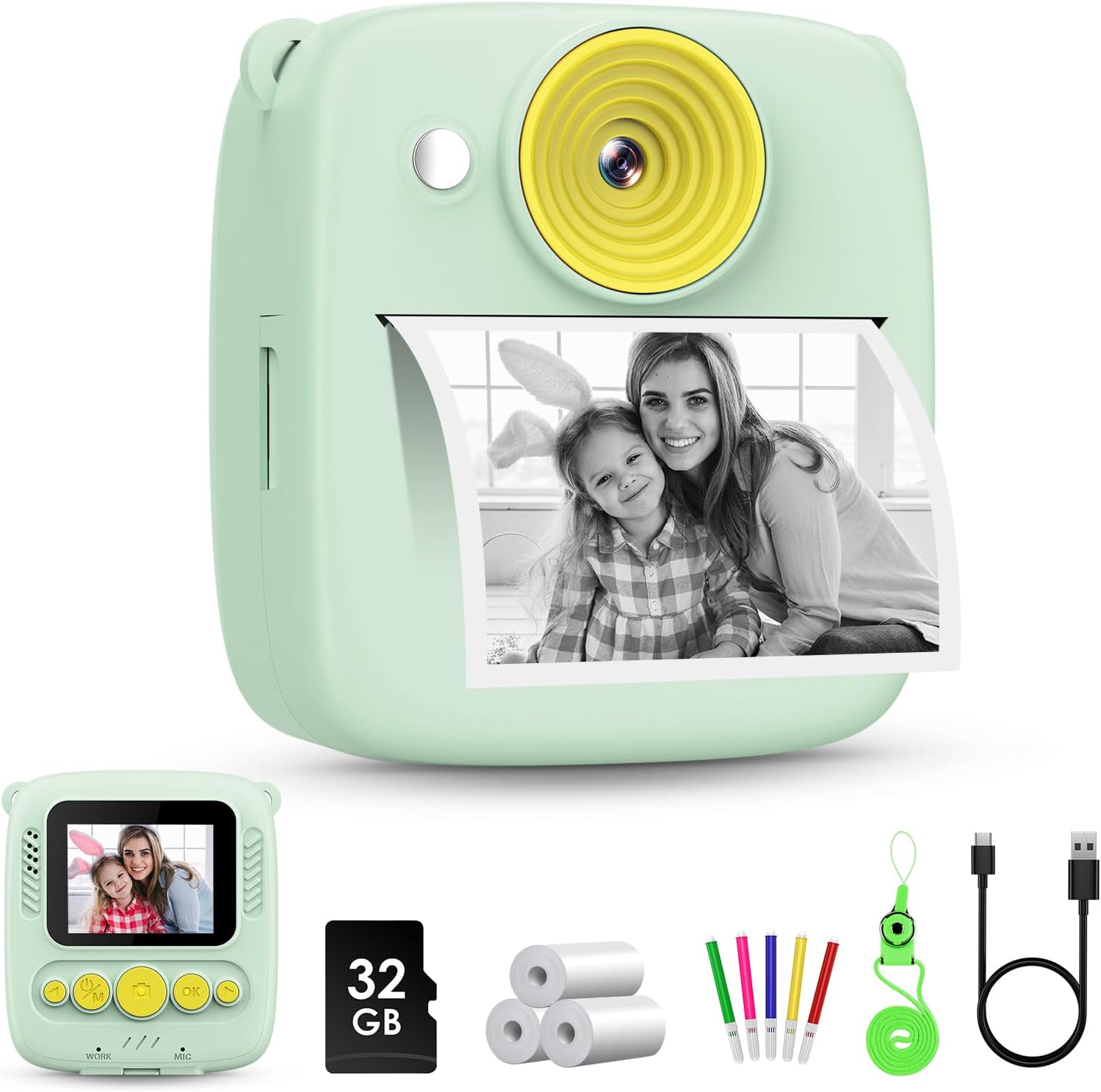 Gofunly Kids Camera Instant Print, 1080P Kids Digital Camera with 32GB Card & 3...