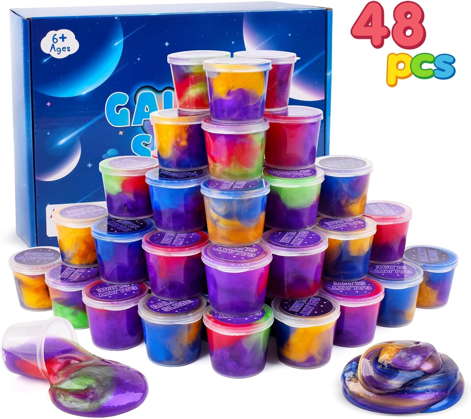 48 Pack Fluffy Galaxy Making Slime kit for Kids, Mini Easter Slime Party Favor,...