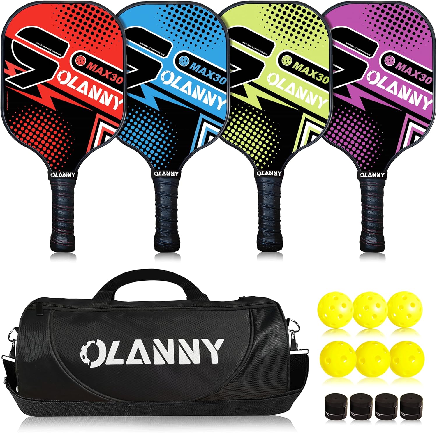 Graphite Pickleball Paddles Set- Premium Rackets Fiber Face & Polymer Honeycomb...