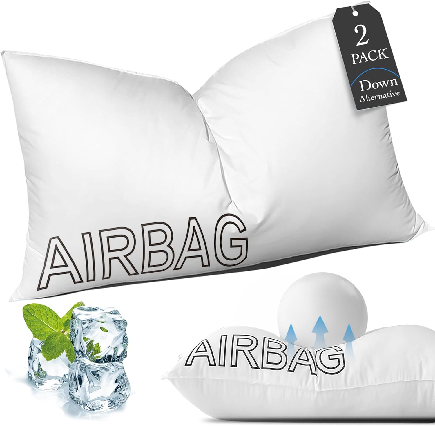 Luxury Bed Pillows Standard Size Set of 2 - Fluffy & Supportive Rebound for Side...
