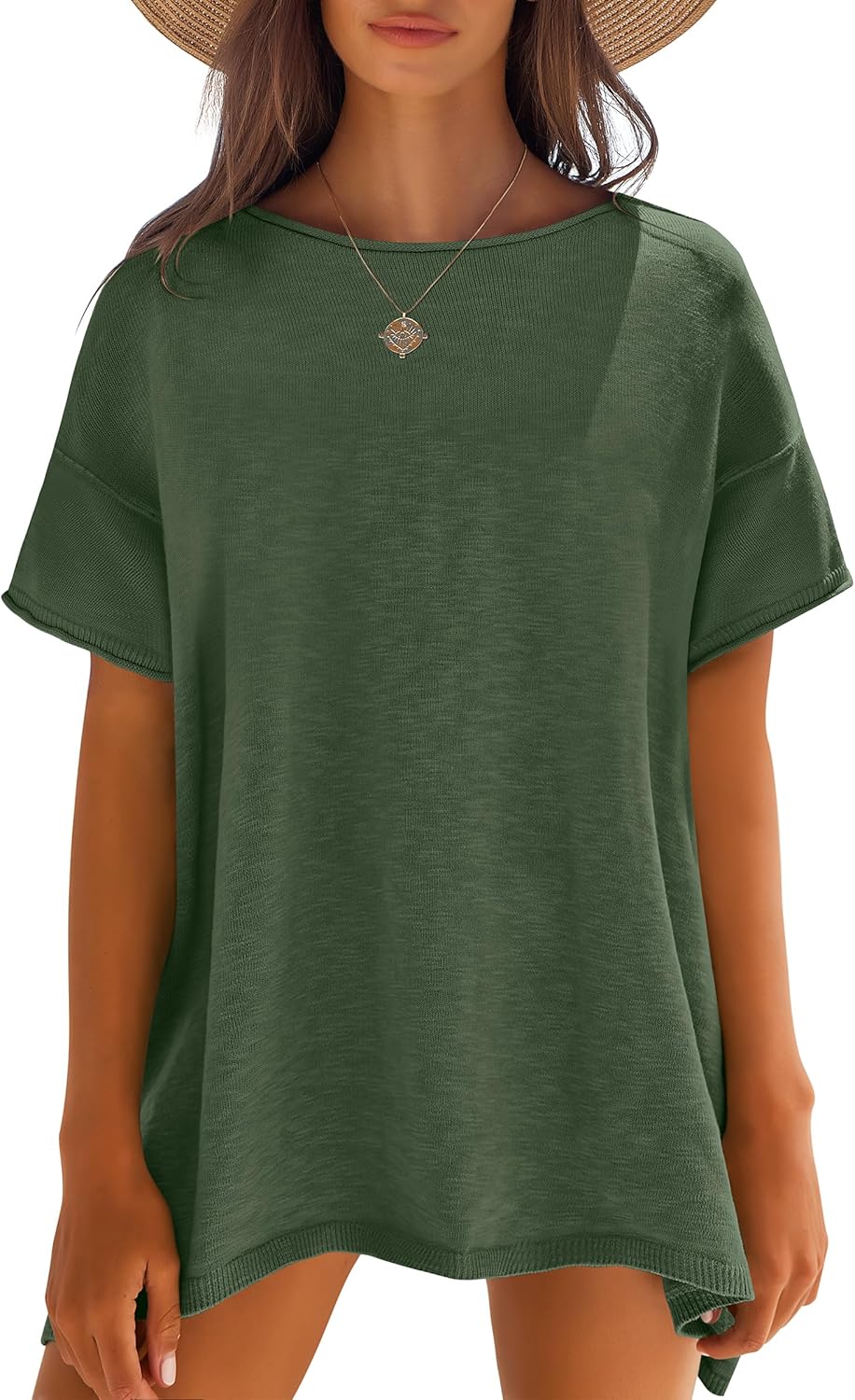 Caracilia Women Oversized Shirts Short Sleeve Drop Shoulder Seams Outside Summer...
