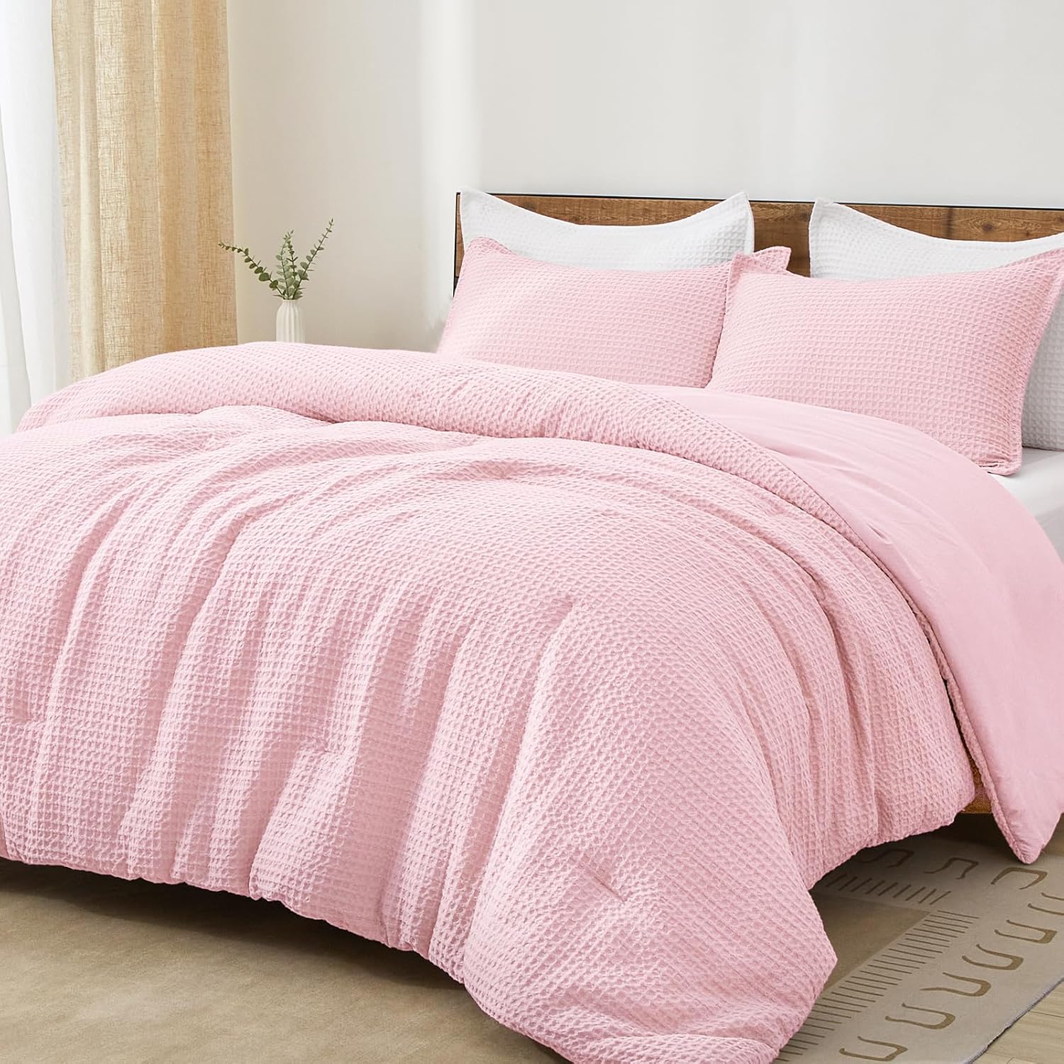PHF Ultra Soft Waffle Weave Comforter Set King Size, 3 Pieces Lightweight Breath...