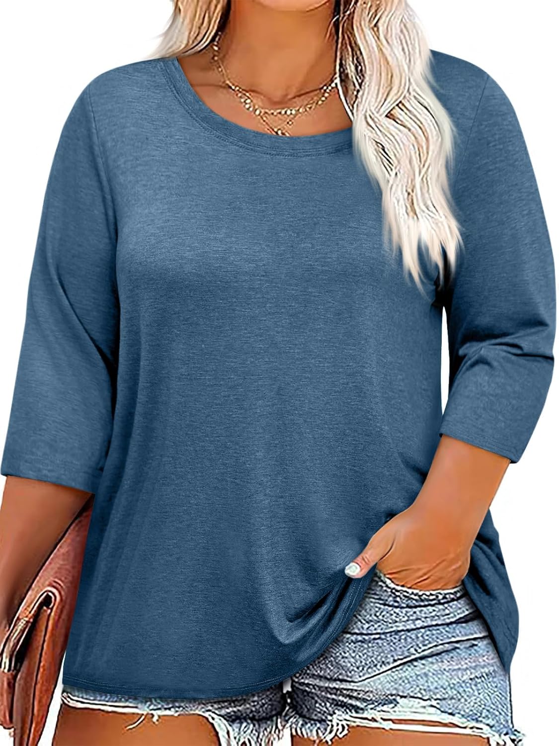 Beautife Plus Size Tops for Womens 3/4 Sleeve Casual T Shirts Loose Fit Tunic Bl...