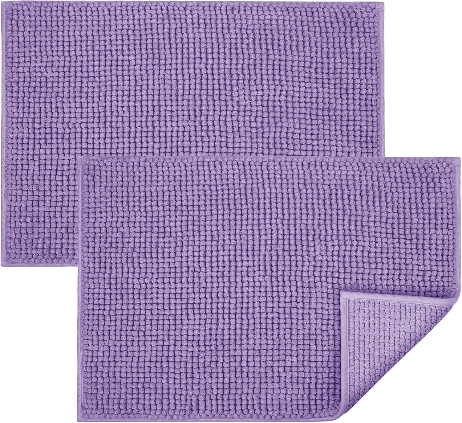 BedLooms Lilac Bath Mat Non-Slip Anti Mould, 2 Pack 40x60cm Chenille Bathroom Ma...