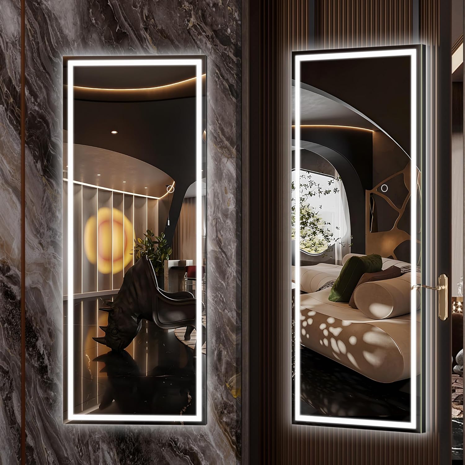 Hasipu LED Door Mirror Full Length, 44" x 15.8" Lighted Over The Door Hanging Mi...