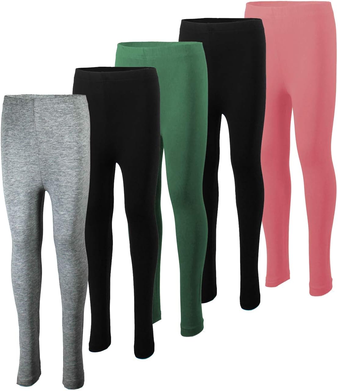 MISS POPULAR 5-Pack Girls Leggings Sizes 4-16 Soft Comfortable Cotton Spandex wi...