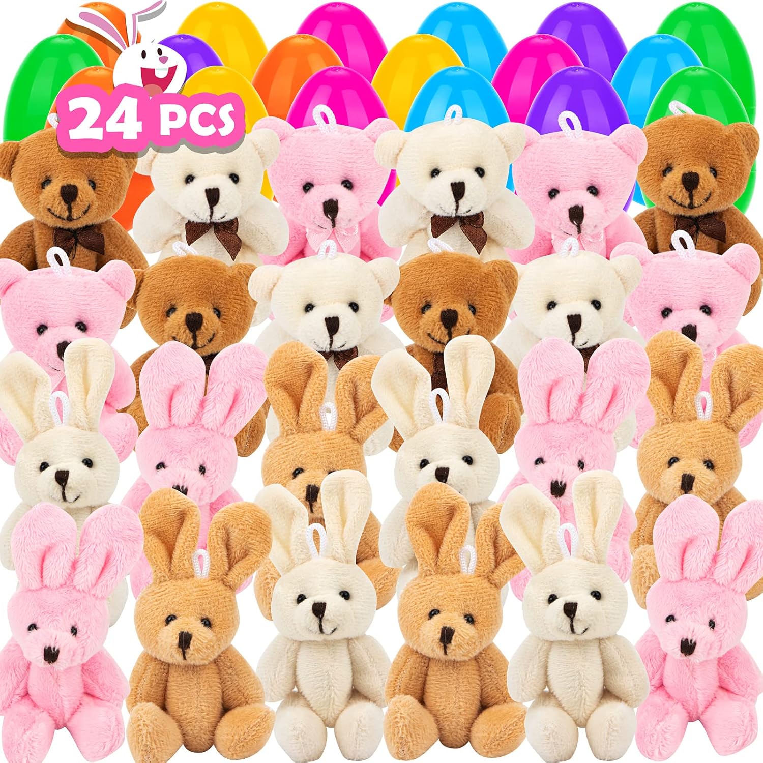 NEWBEA 24 Pack Prefilled Easter Eggs with Stuffed Animals,3.15" Plastic Easter E...