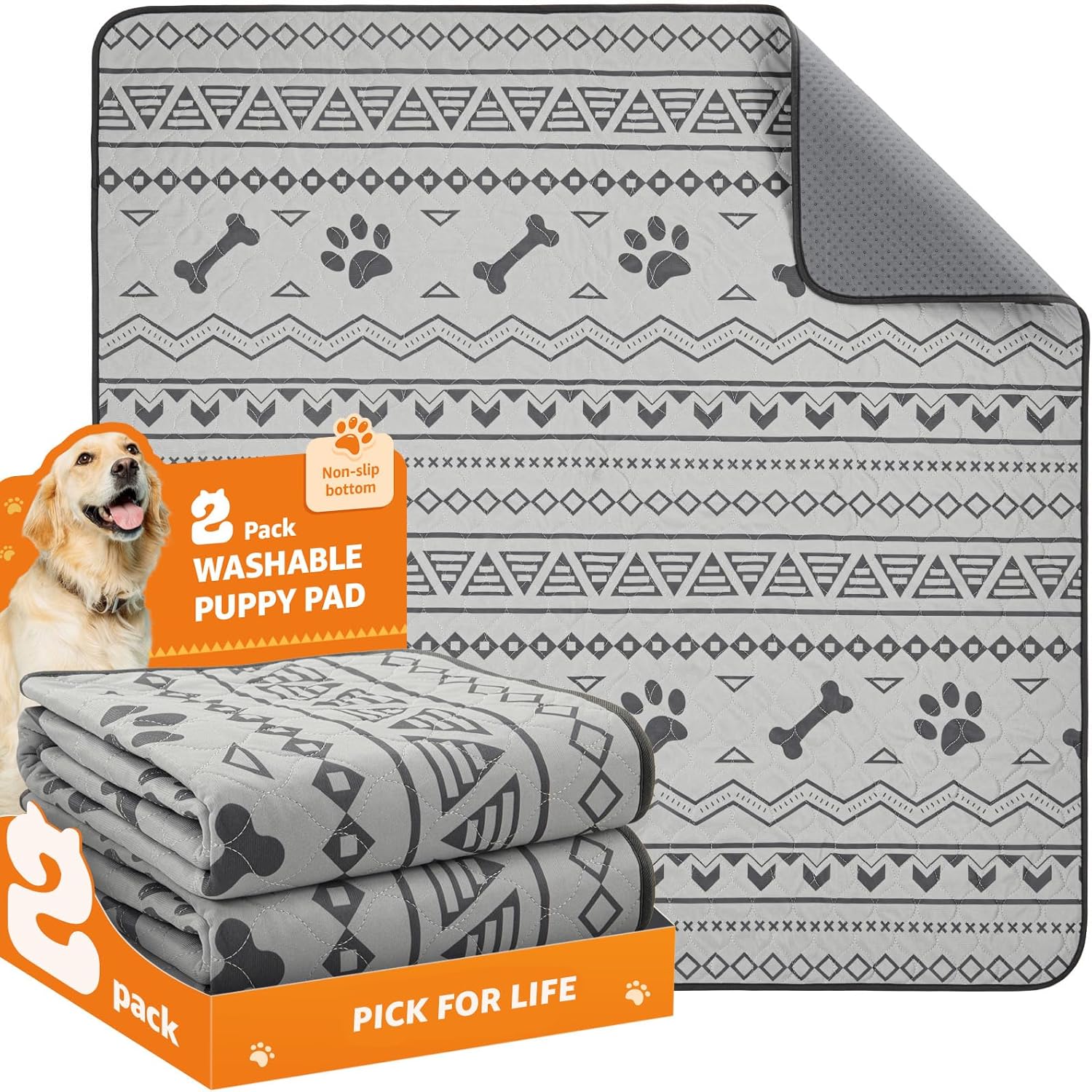 PICK FOR LIFE Reusable Puppy Pads, 2 Pack Washable Puppy Pads, Super Absorbent L...