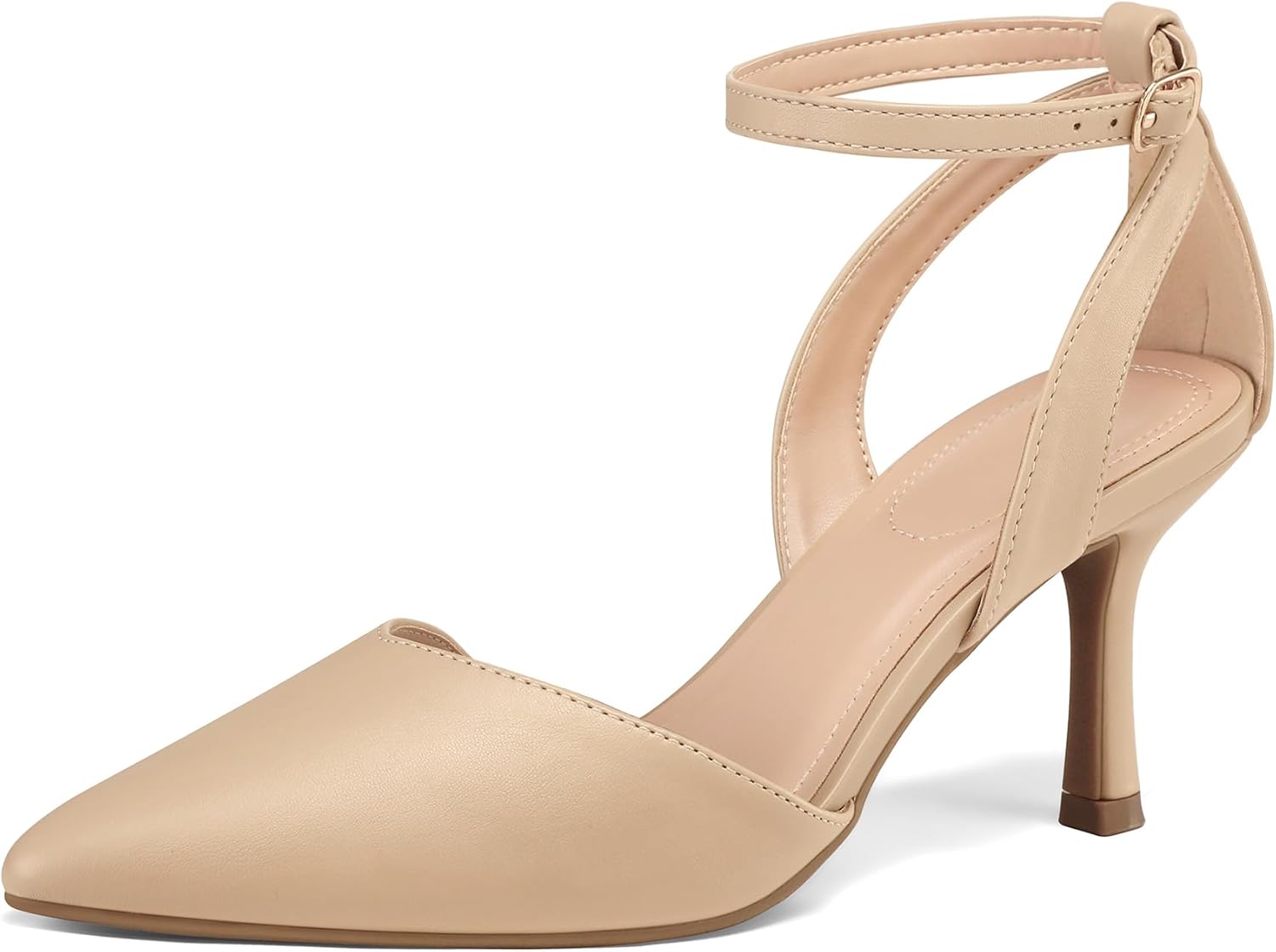 mysoft Women's Pumps Shoes Pointed Toe Kitten Low Heels Stiletto Ankle Strap Clo...
