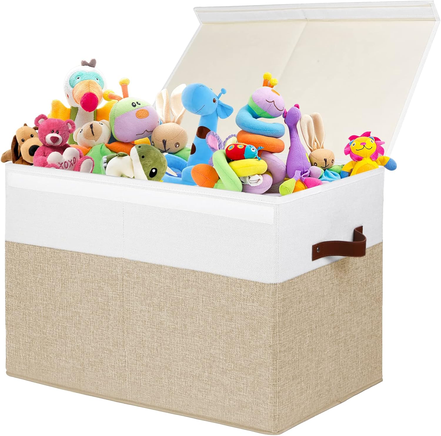 Large Toy Storage Box with Lid, Sturdy Toys Storage Chest Bin Organizer Basket w...