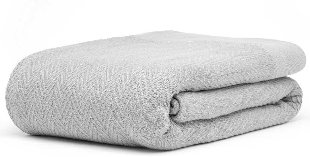 100% Cotton Herringbone Weave Blankets, 108"X90" King,Throw Blanket for Bed,All...