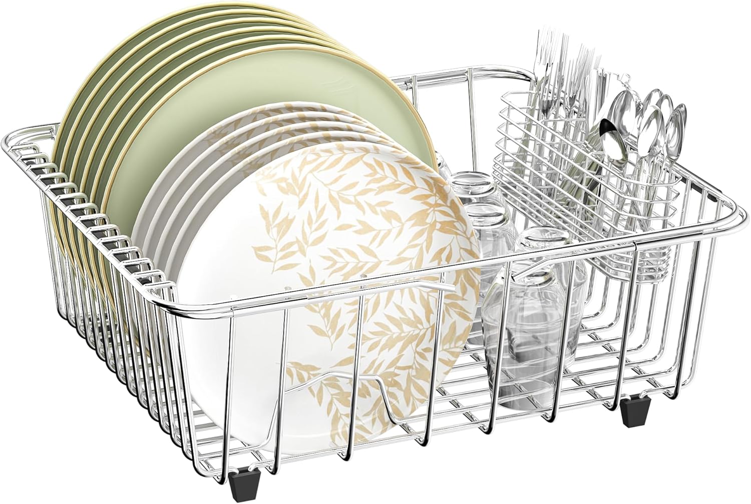 JAQ Dish Drying Rack in-Sink, 304 Stainless Steel Dish Drainer with Stainless St...