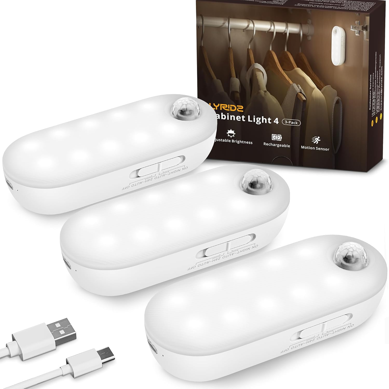 Lyridz Rechargeable LED Closet Light, Stick on Motion Sensor Light Indoor Batter...