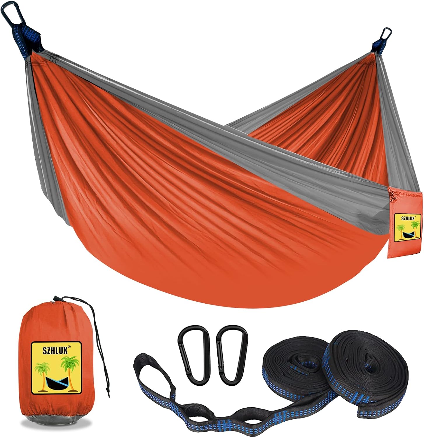 SZHLUX Camping Hammock Double & Single Portable Hammocks with 2 Tree Straps, Gre...