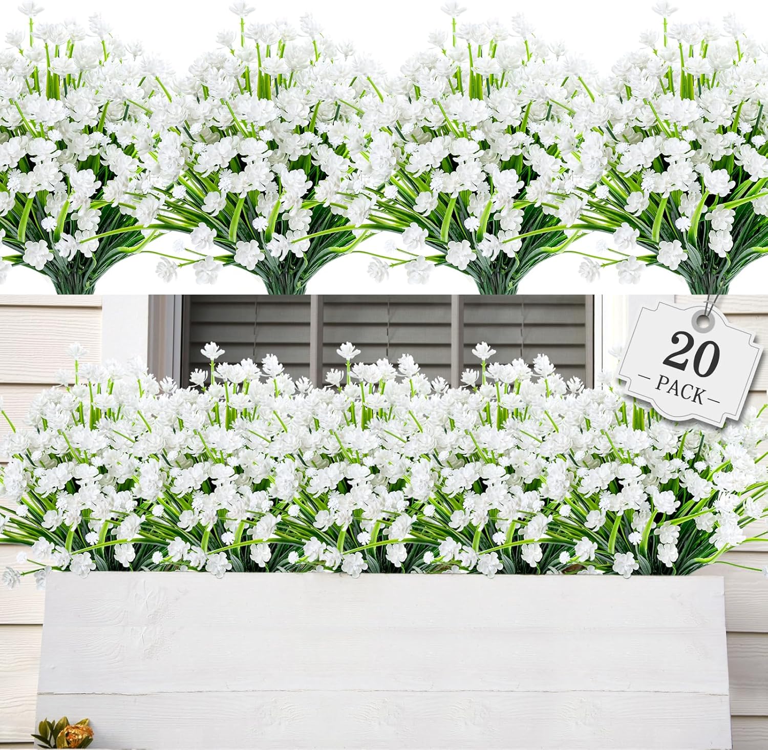 AmyHomie 20 Bundles Artificial Flowers for Outdoor UV Resistant Faux Flowers No...