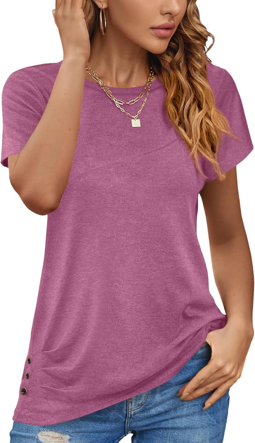 KUOTAI Womens Summer Tops Dressy Casual Shirts Short Sleeve Blouse Trendy Pleate...