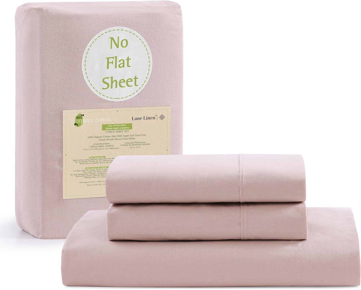 LANE LINEN 100% Organic Cotton Fitted Sheet Queen, Fully Elasticized French Rein...