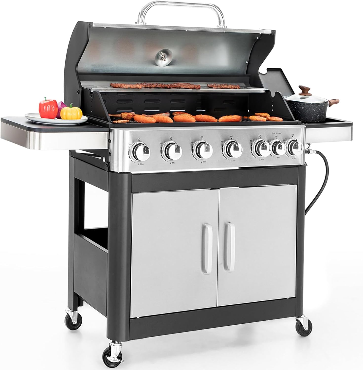 Sophia & William 6-Burner Propane Gas BBQ Grill with Side Burner & Porcelain-Ena...