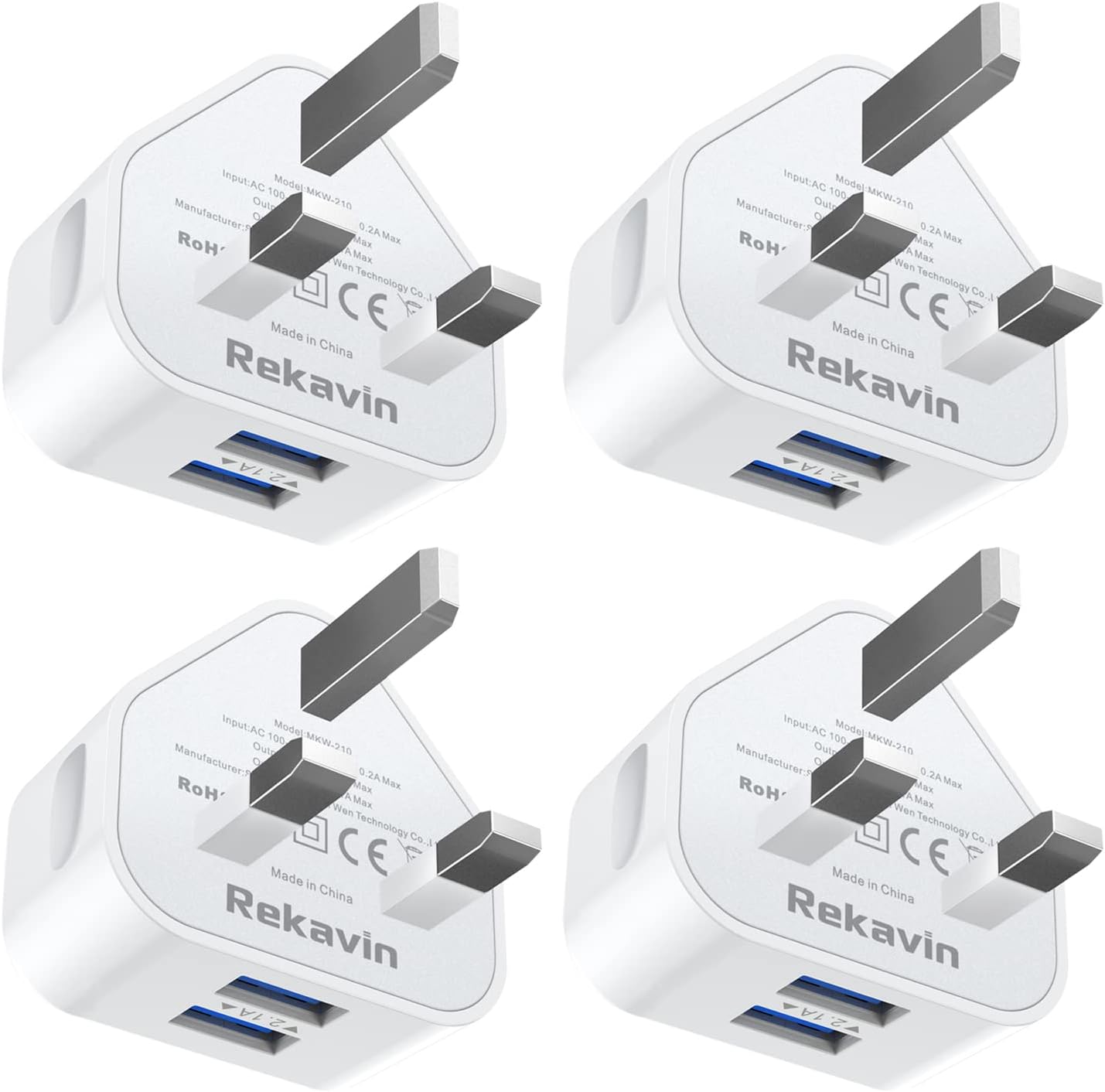 USB Plug Charger 4 Pack, USB Adaptor Plug UK Dual Port Mains Charger 5V/2.1A Mul...