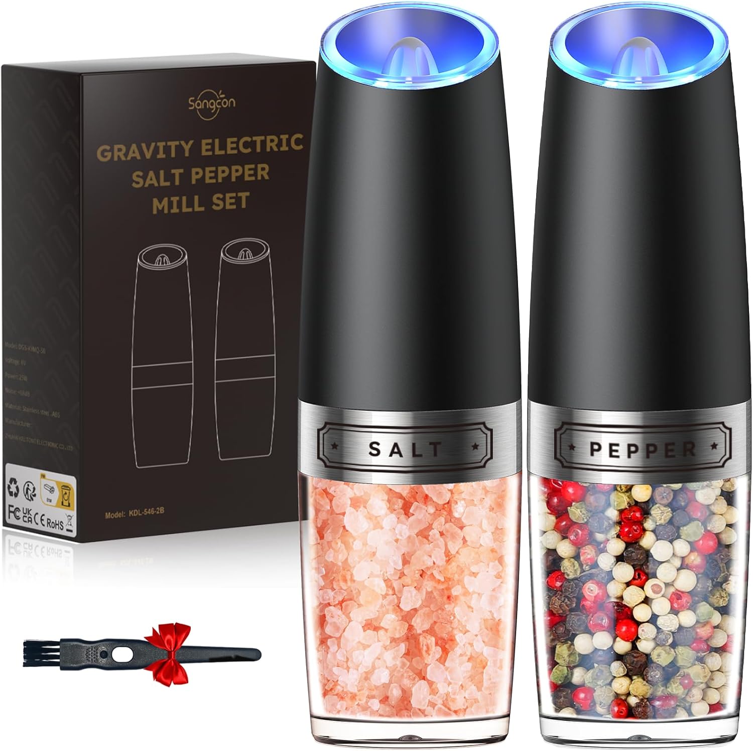 Sangcon Gravity Electric Salt and Pepper Grinder Set Automatic Shakers Mill Grin...