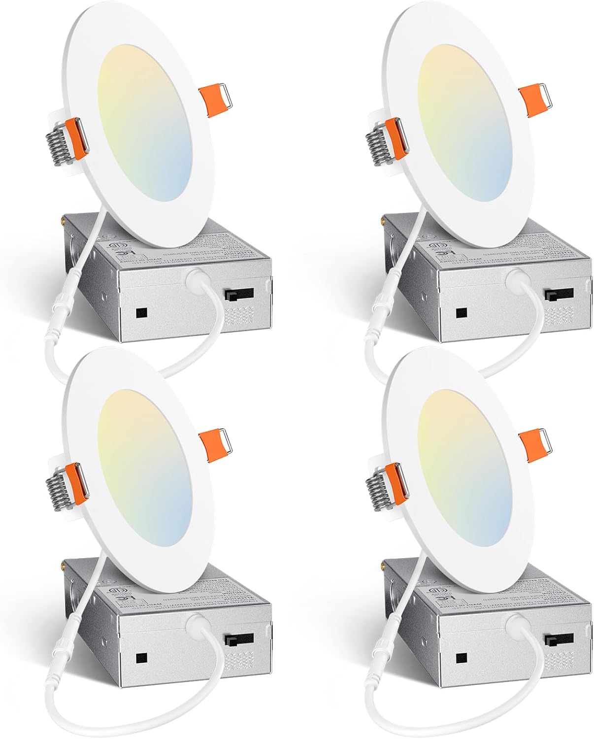 Amico 4 Pack 4 Inch 5CCT Ultra-Thin LED Recessed Ceiling Light with Junction Box...