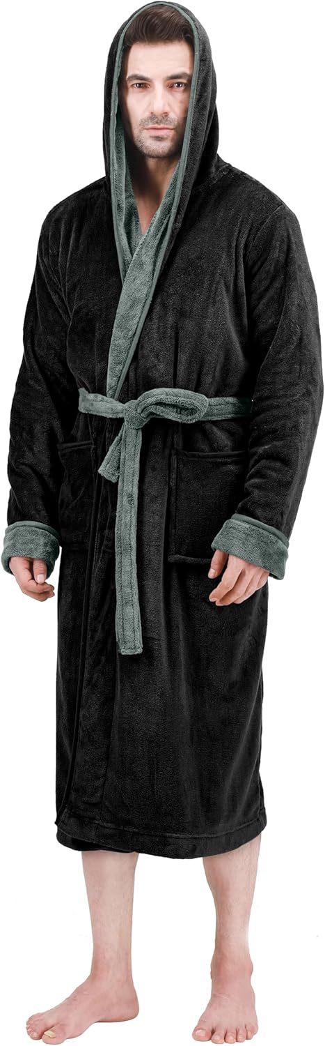 NY Threads Men's Hooded Fleece Bathrobe Plush Long Spa Robe XX-Large-3X-Large (P...