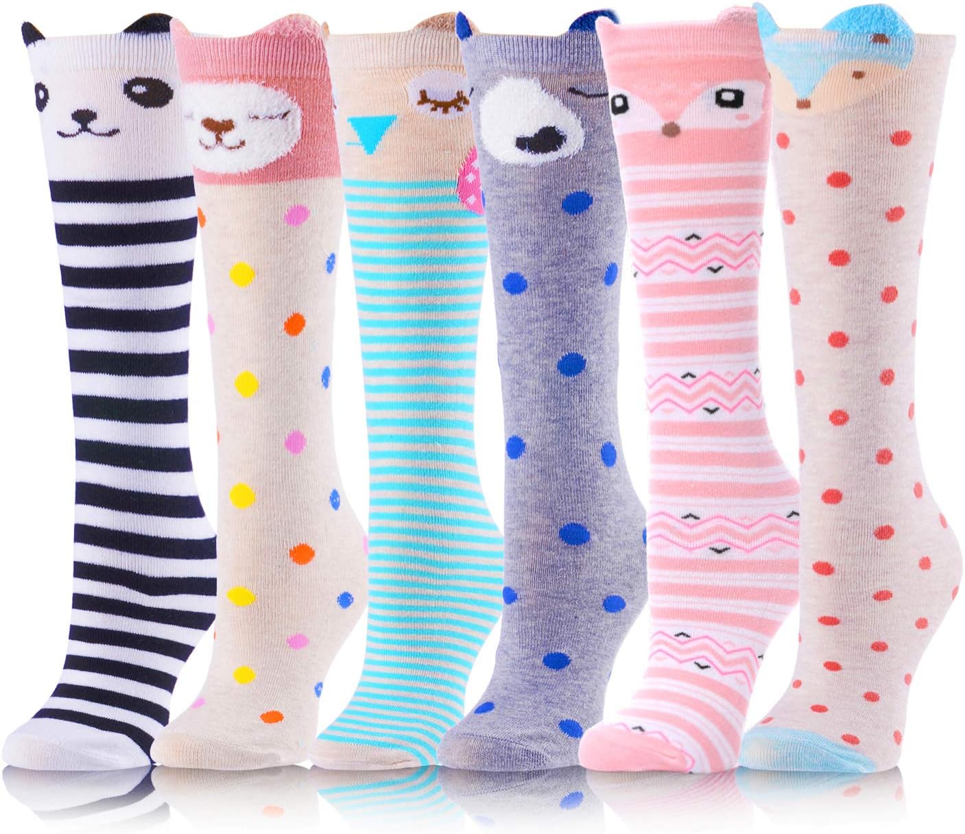 ANTSANG Girls Knee High Long Socks for Child 6 Pairs Fun Animal Pattern Tall Cra...