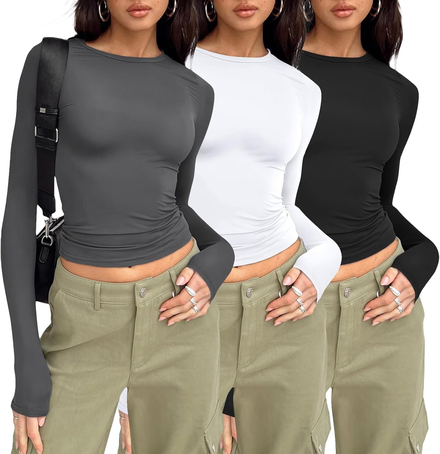 AUTOMET Womens Long Sleeve Shirt Basic Crop Tops Fall Fashion Underscrubs Layer...