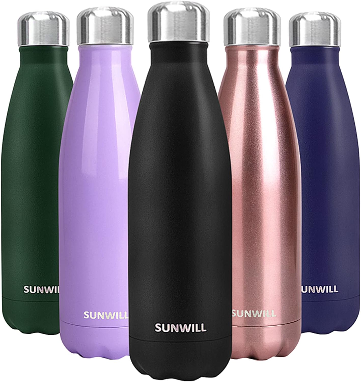 SUNWILL Water Bottle, Insulated Stainless Steel Sports Bottle 500ml, Reusable Va...