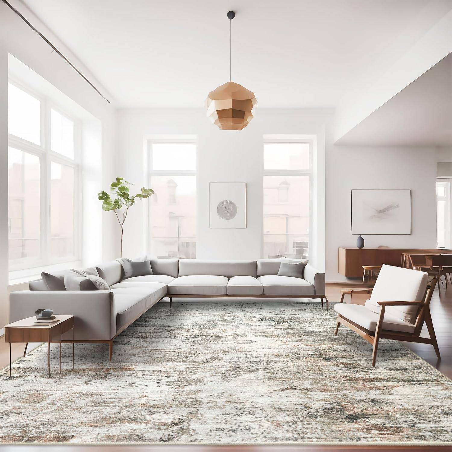 RUUGME 9X12 Abstract Area Rug:Large Washable Living Room Rug Indoor Non Slip Low...