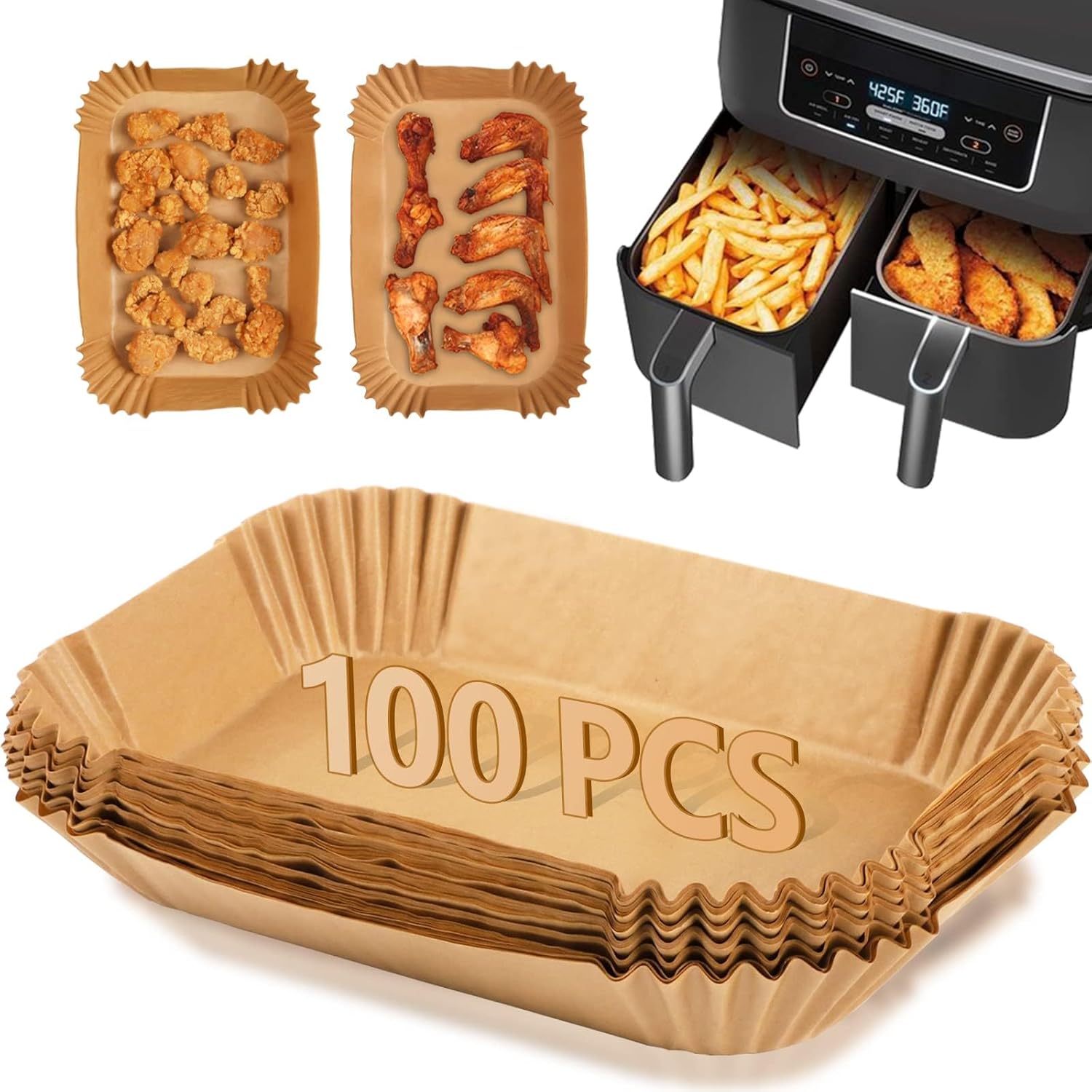 BOZKAA Air Fryer Disposable Paper Liner, 100Pcs Air Fryer Liners, Air Fryer Acce...