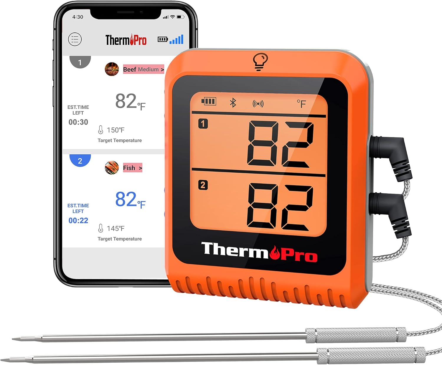 ThermoPro 650 ft Wireless Meat Thermometer Digital for Grilling and Smoking, 2 P...