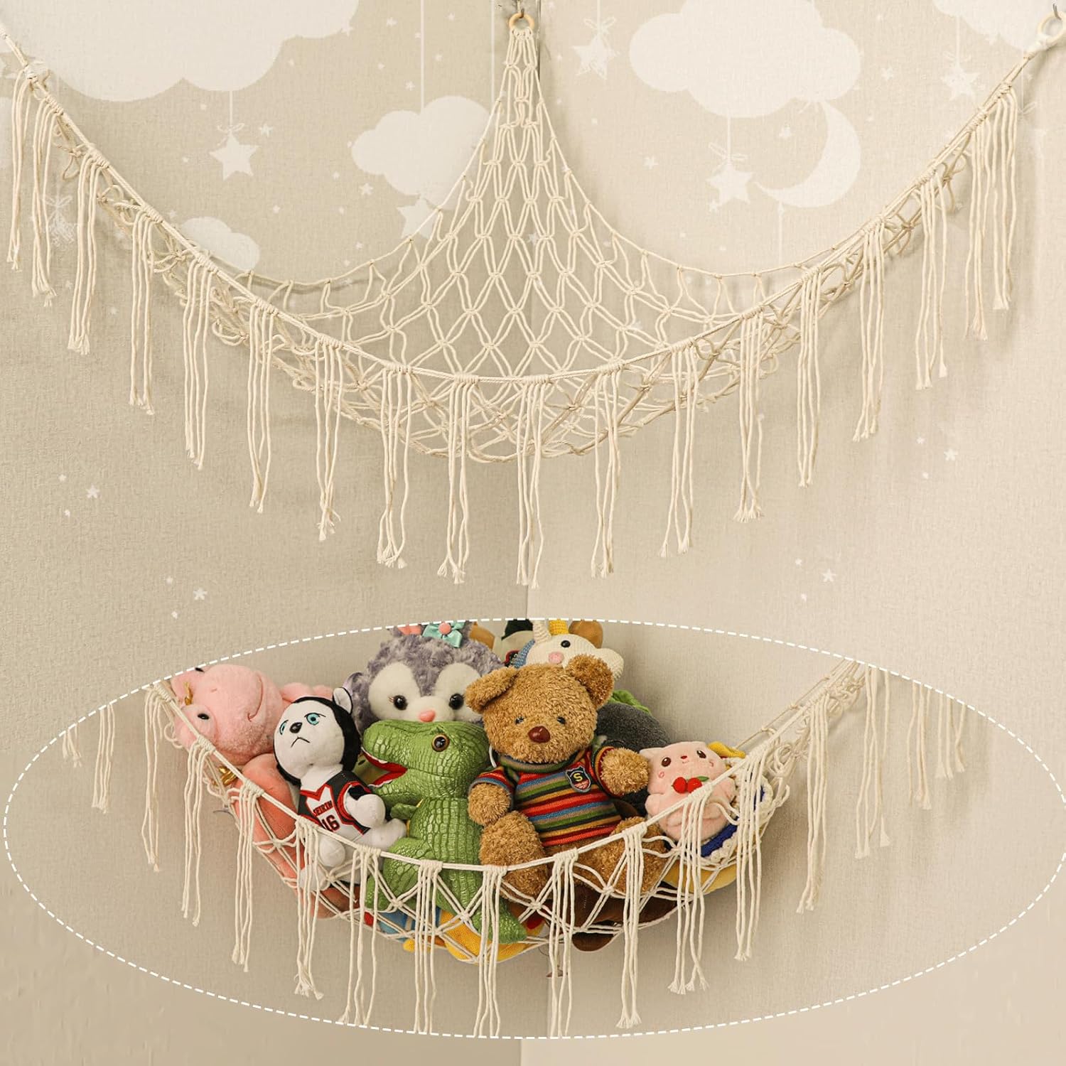 Boho Stuffed Animals Net or Hammock Large,55 inch Toy Hammock Macrame Stuff Anim...