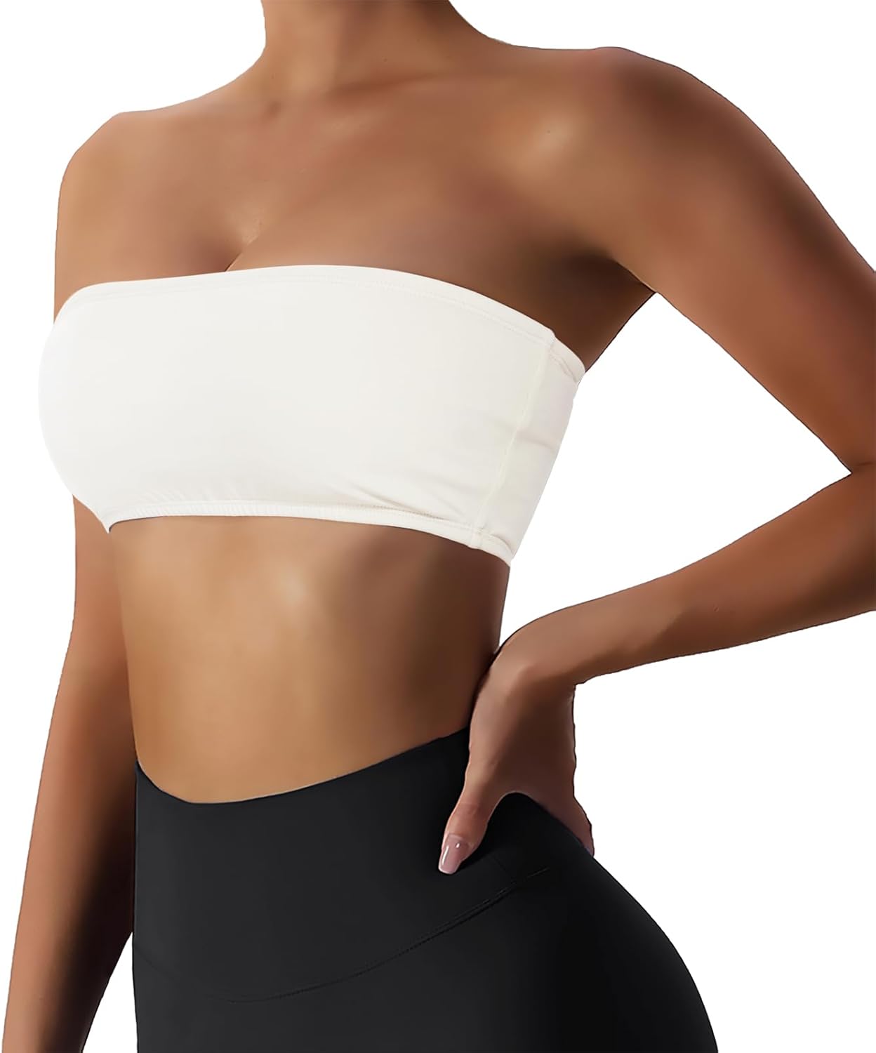 Women’s Padded Bandeau Sports Tube Top Bra Strapless Wireless Solid Seamless Yog...