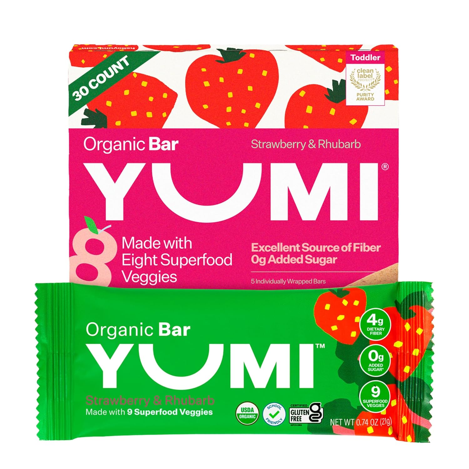 Yumi Organic Toddler Snacks Bars - Gluten-Free, No Added Sugar, 7+ Vegetables, S...