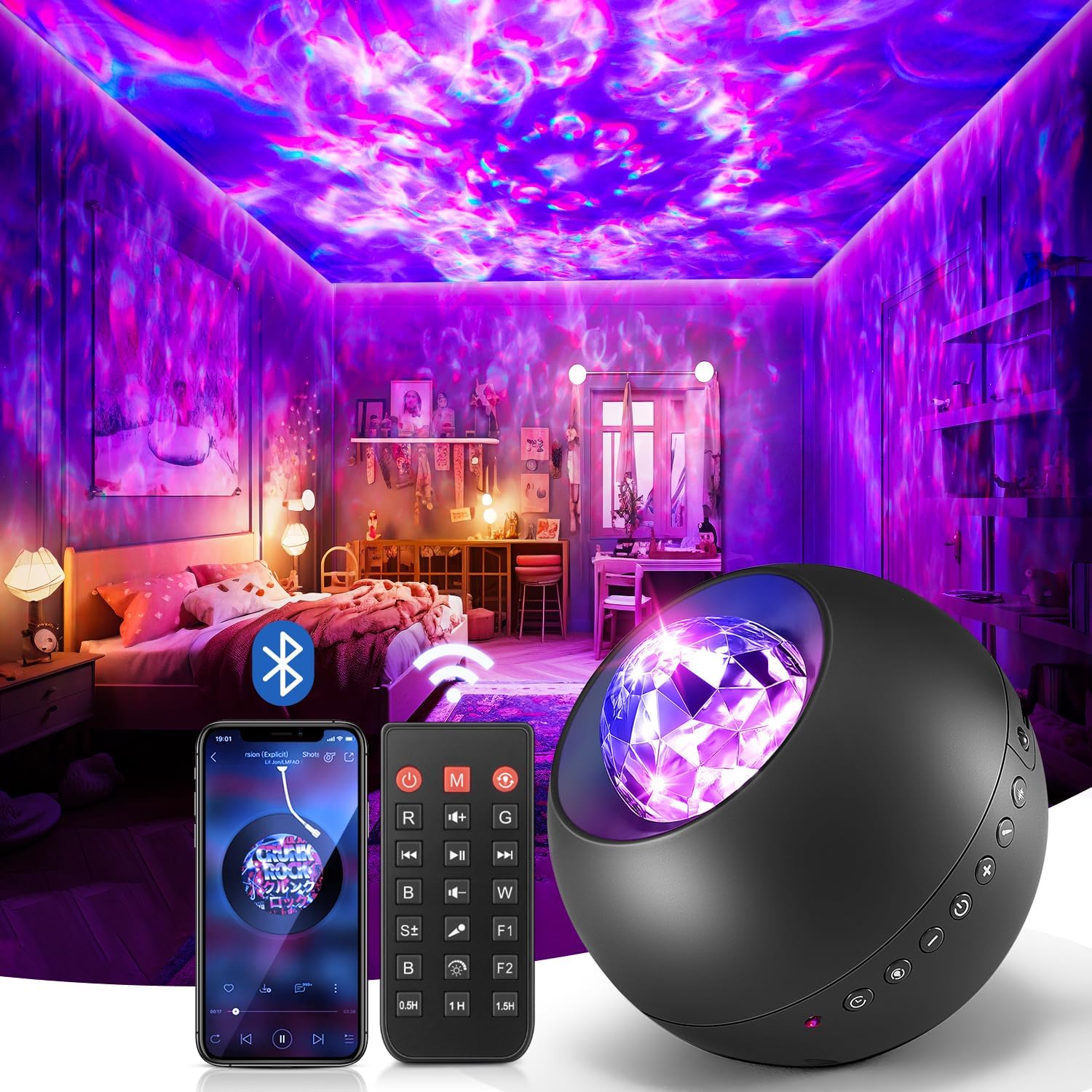 Galaxy Projector 20 Lighting Modes Star Projector, 15 White Noise Galaxy Project...