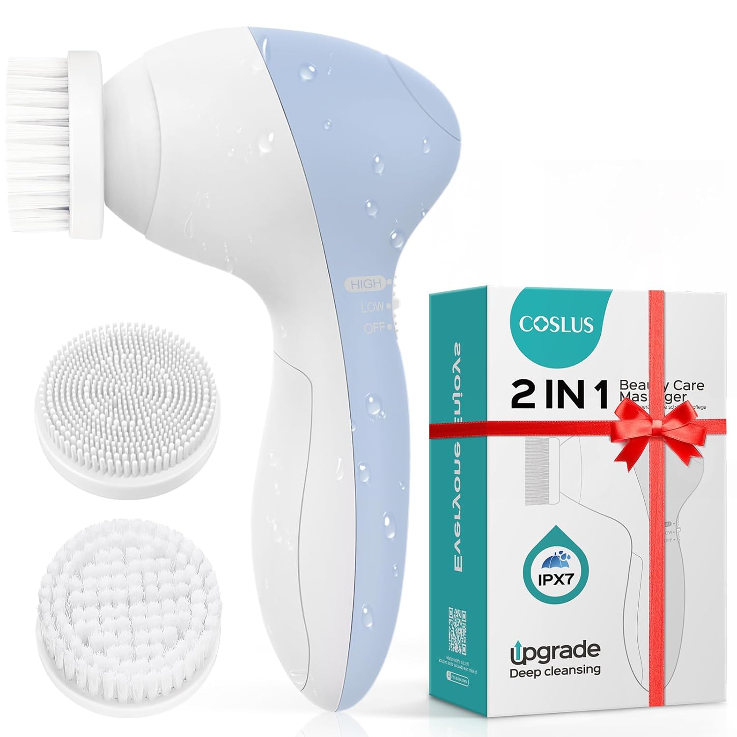 COSLUS Facial Cleansing Brush Silicone Face Scrubber: 2 in1 FBS-D Electric Exfol...
