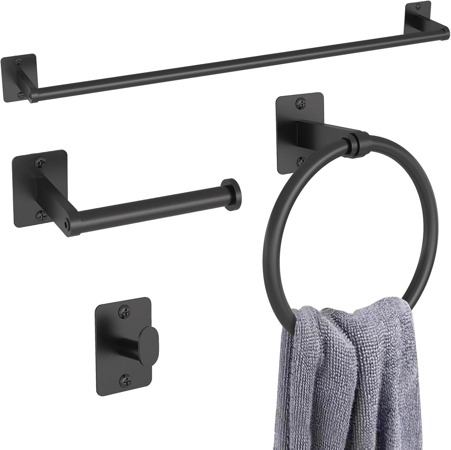 Matte Black Bathroom Accessories Set, KLJKPA 4 Pieces Bathroom Hardware Set, 24...