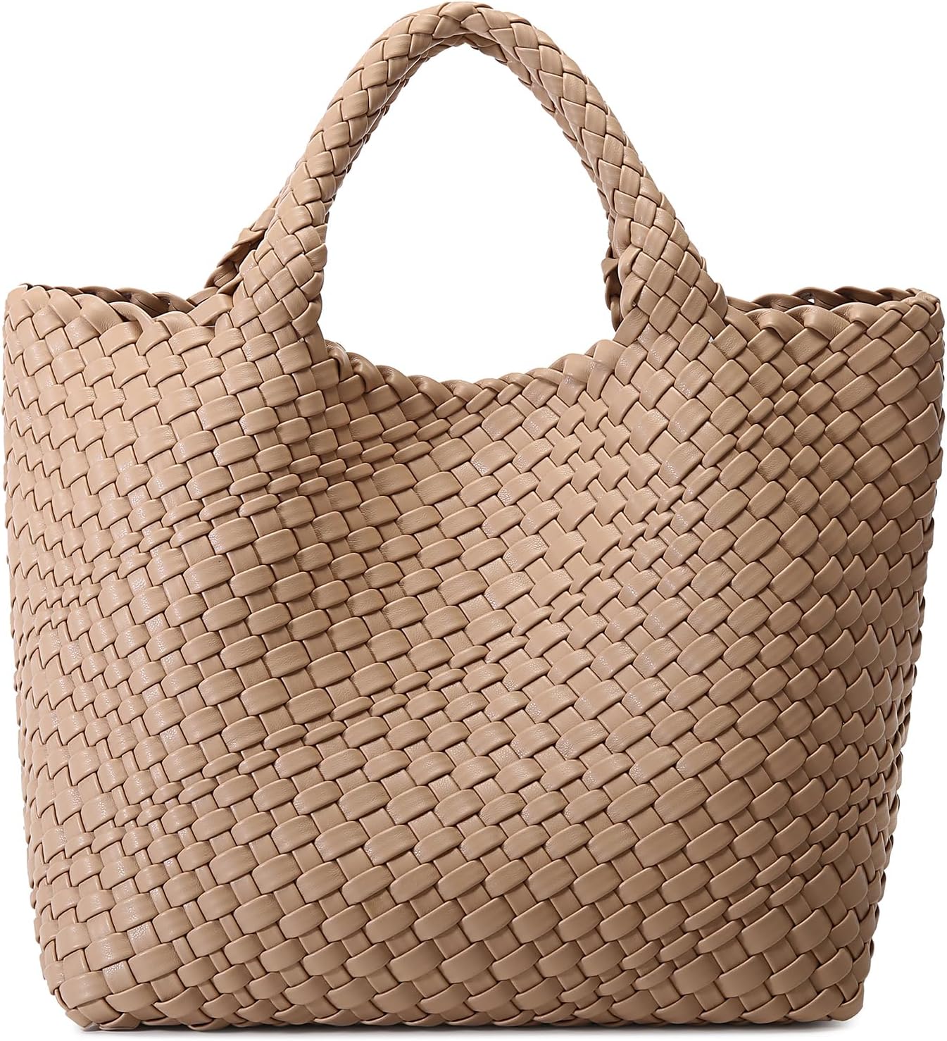 Woven Bag for Women, Vegan Leather Tote Bag Large Summer Beach Travel Handbag an...