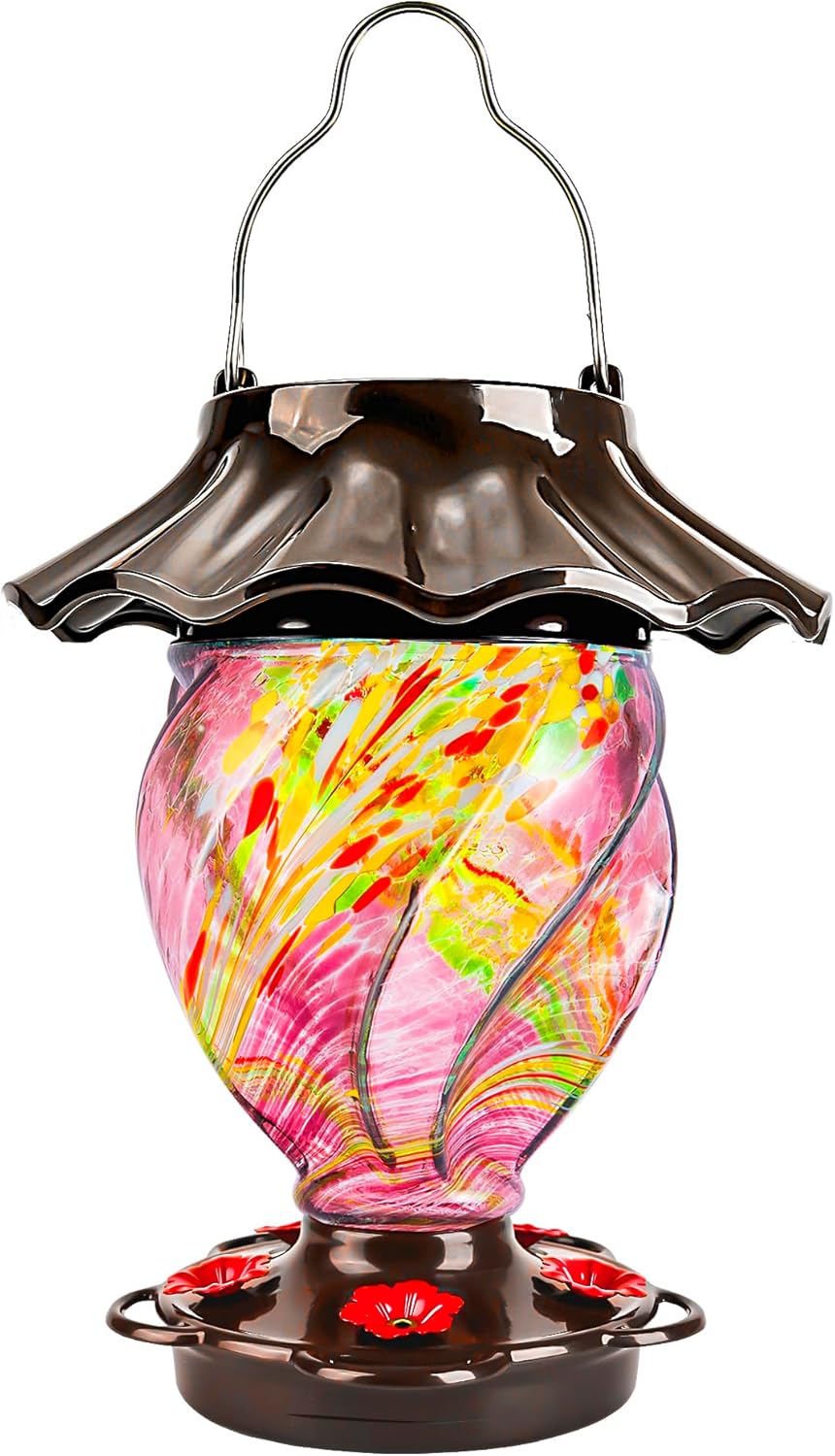 LUJII Solar Powered Color Changing Hummingbird Feeder for Outdoors Hanging, Hand...