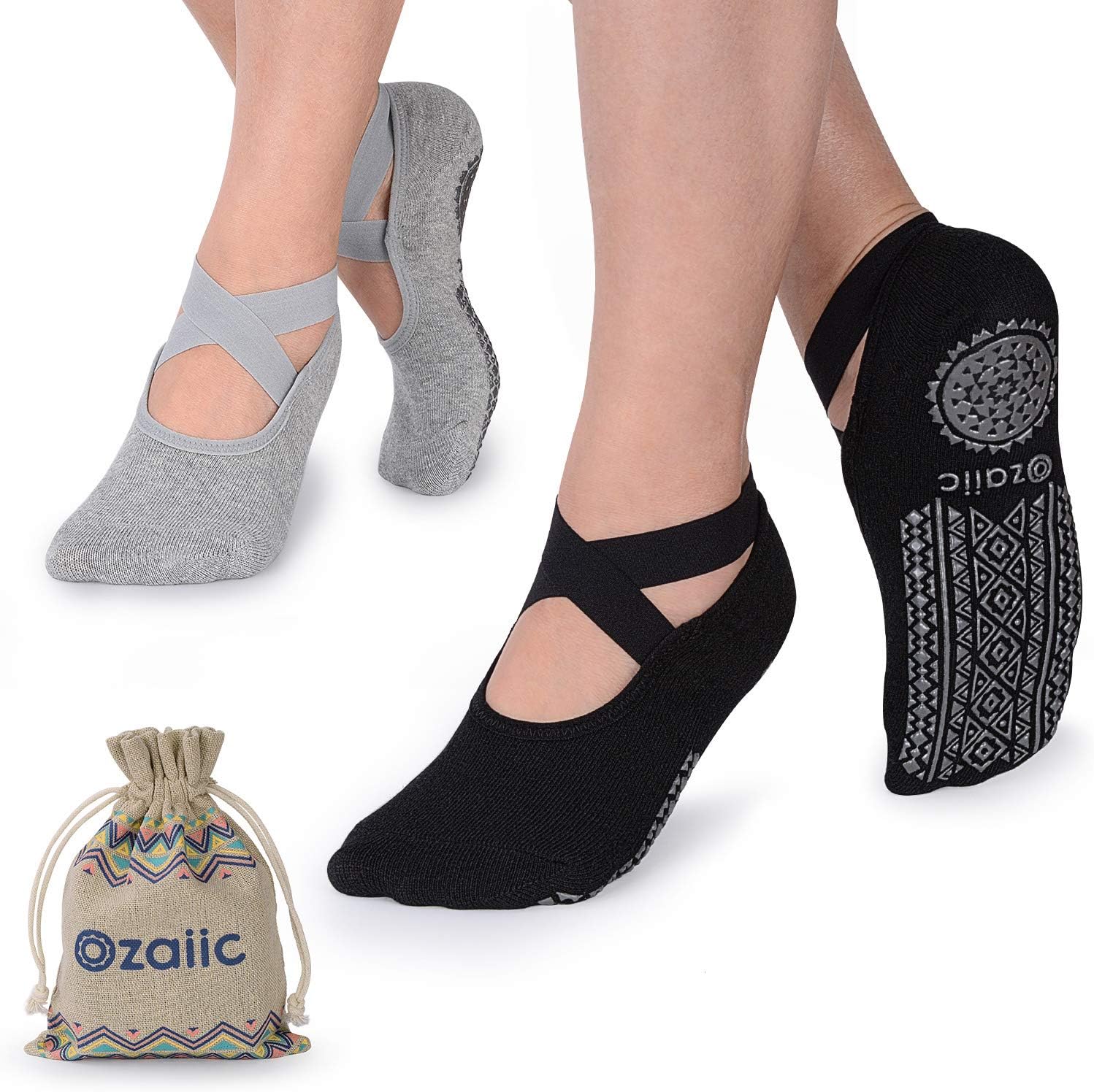 Ozaiic Yoga Socks for Women with Grips, Non-Slip Five Toe Socks for Pilates, Bar...