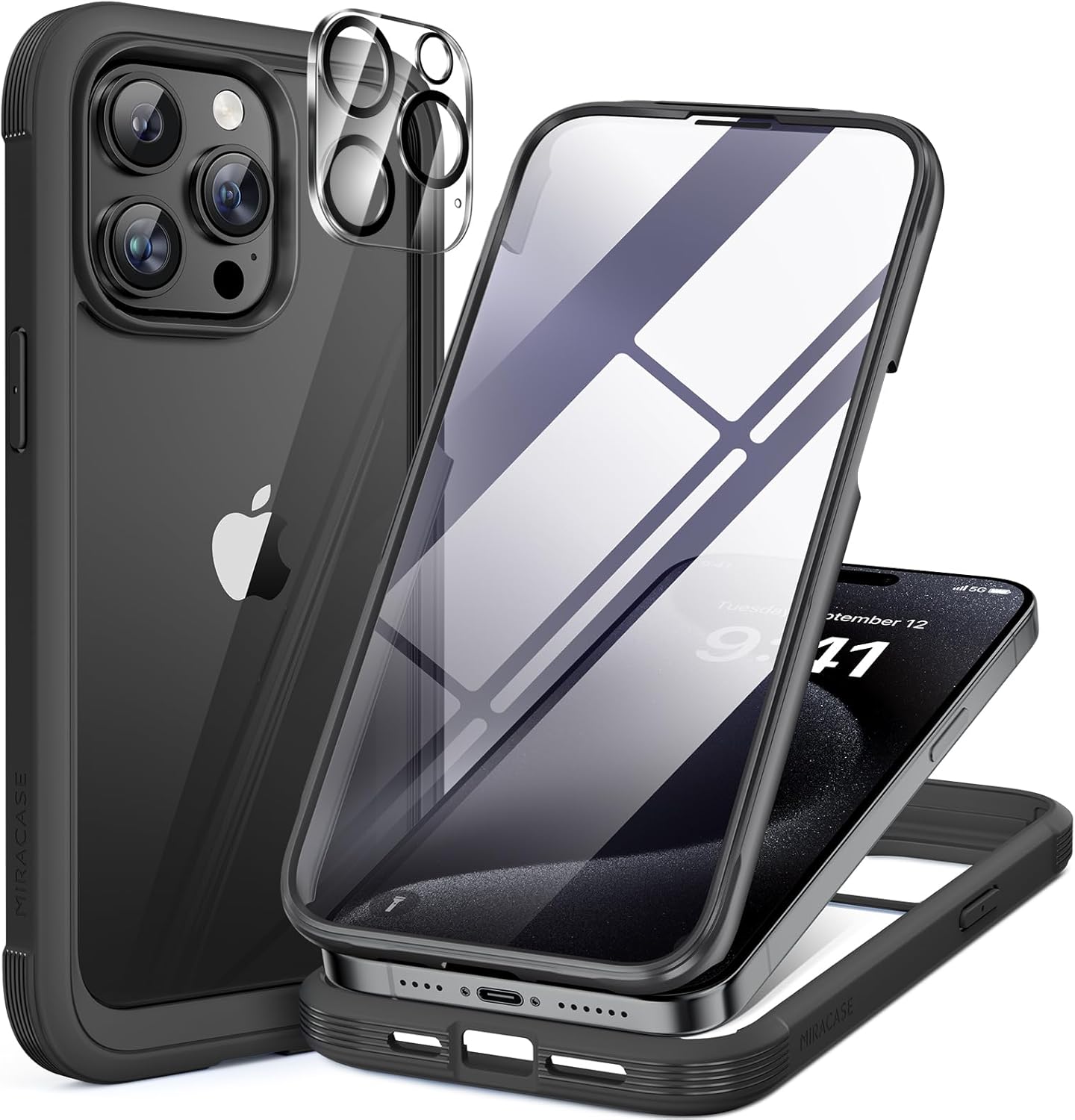 Miracase Glass Case for iPhone 15 Pro Max Case 6.7-Inch, Full Body Bumper Clear...
