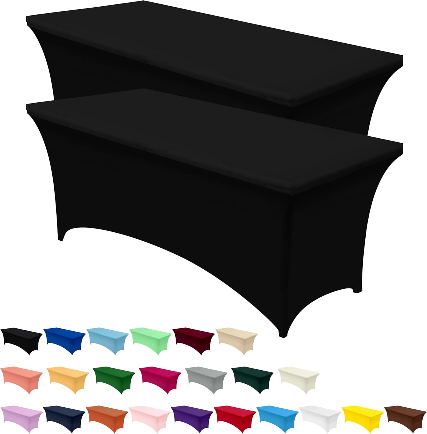 Utopia Kitchen Spandex Table Cloth 2 Pack [6FT, Black] Tight, Fitted, Washable a...