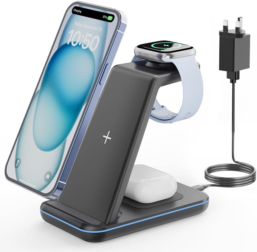 GEEKERA Wireless Charger Stand, 3 in 1 Wireless Charging Station for iPhone 16/1...