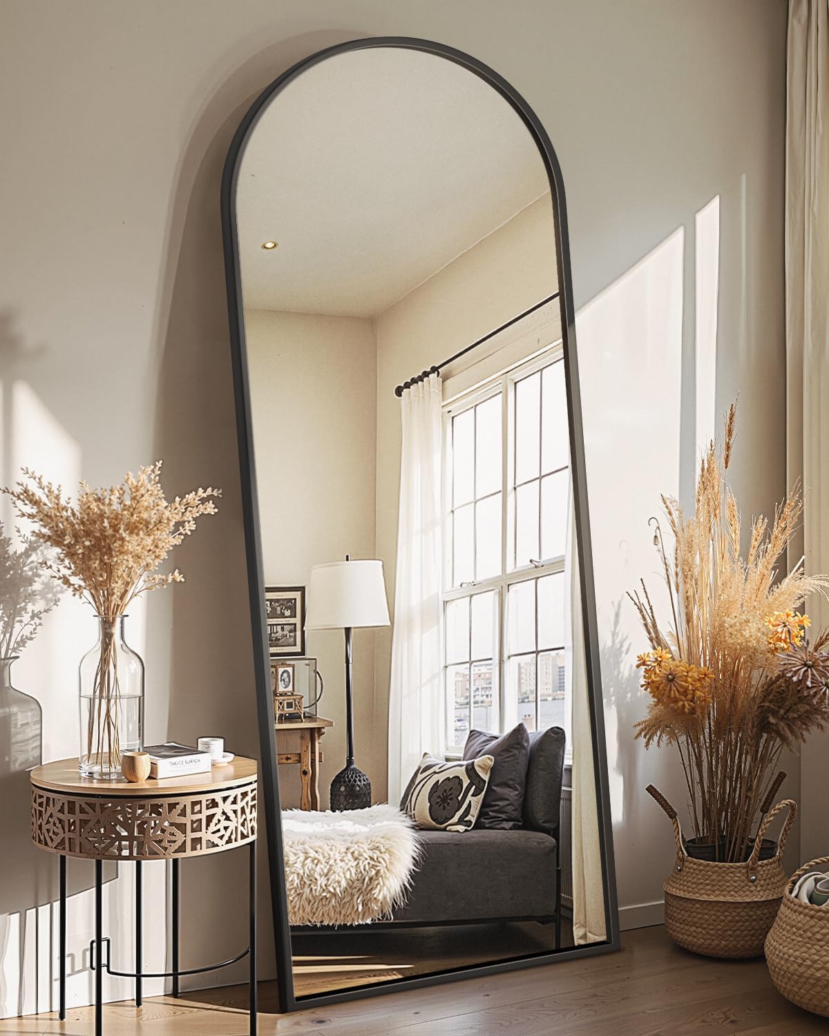 Delma Arched Mirror Full Length,Standing Mirror,Large Floor Mirror with Stand fo...