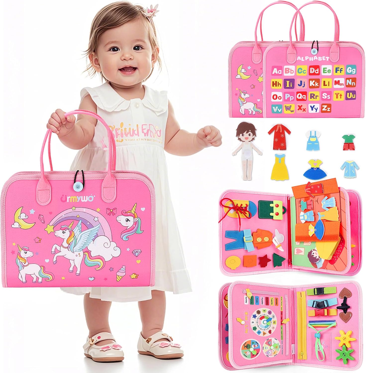 URMYWO Toddler Busy Board - Busy Book Montessori Toys for 1 2 3 4 Year Old - Pre...