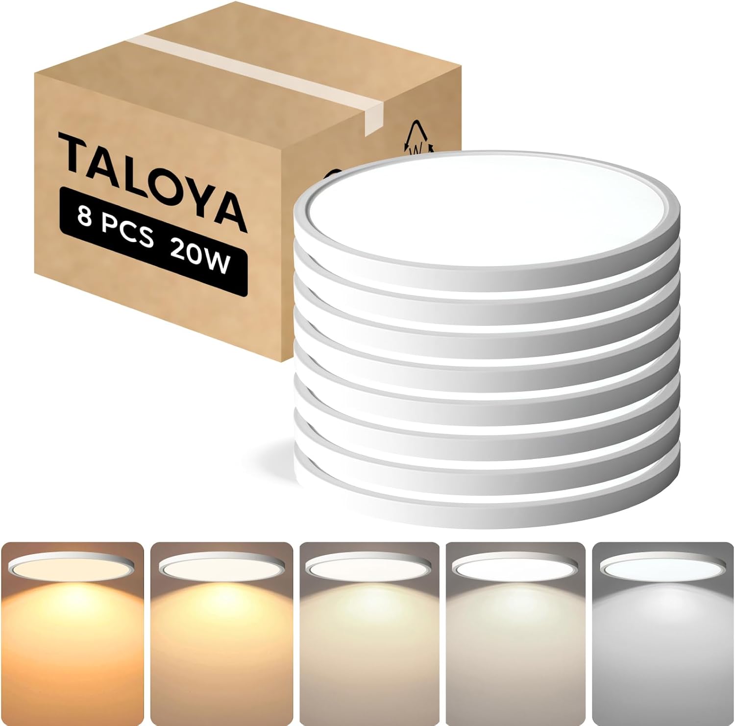 TALOYA 8 Pack 12 Inch Flush Mount LED Ceiling Light Fixture, White Sleek Ceiling...