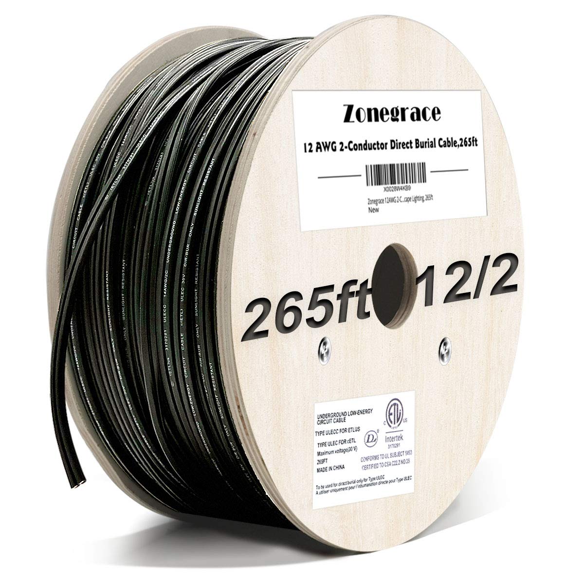 Zonegrace 12AWG 2-Conductor 12/2 Direct Burial Wire for Low Voltage Landscape Li...