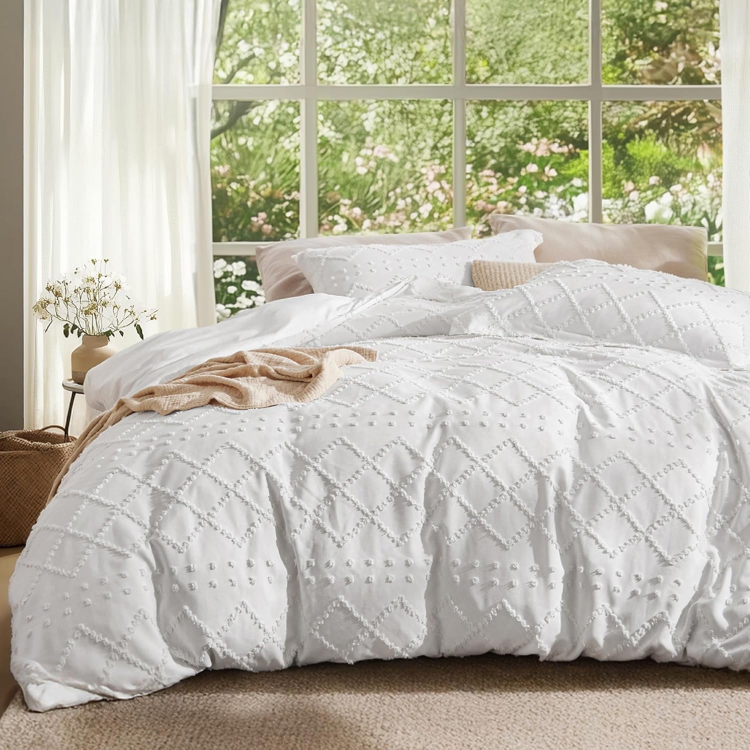 Bedsure Boho Duvet Cover Queen Size - Boho Bedding, Tufted Queen Duvet Cover for...